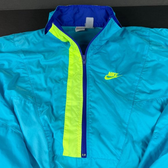 VTG 90s Nike Jacket Adult Extra Large Blue Colorful Half Zip Pullover Windbreak - Picture 4 of 12